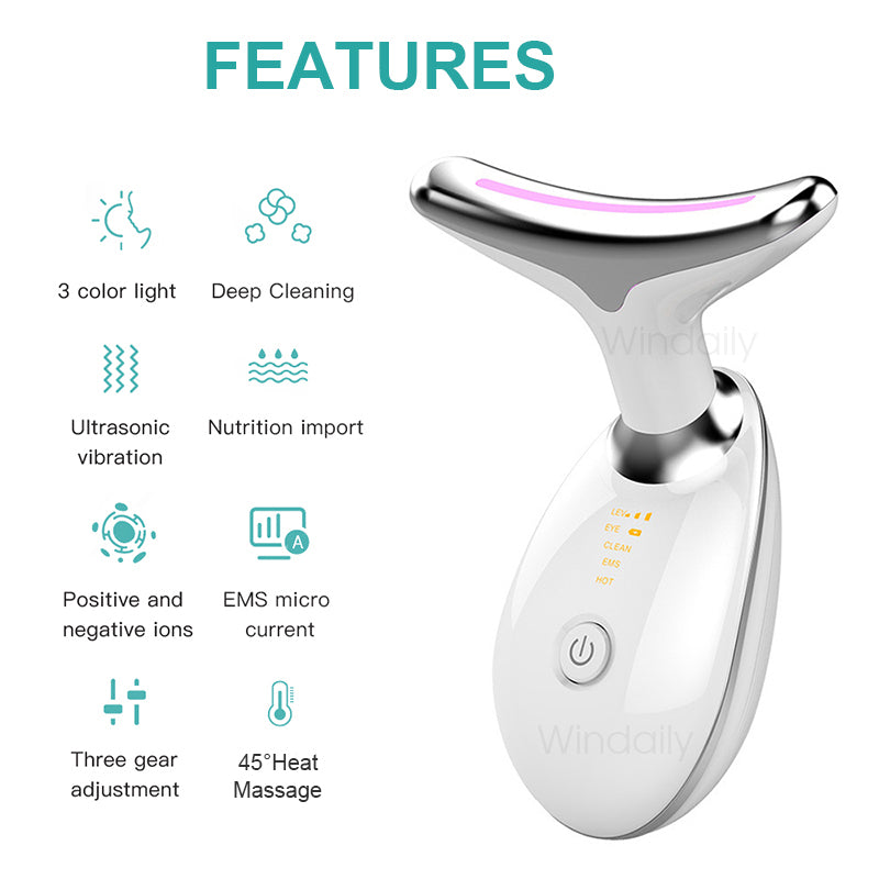 Masseur Anti-Rides Cou & Visage – Vibration, LED & Chauffage