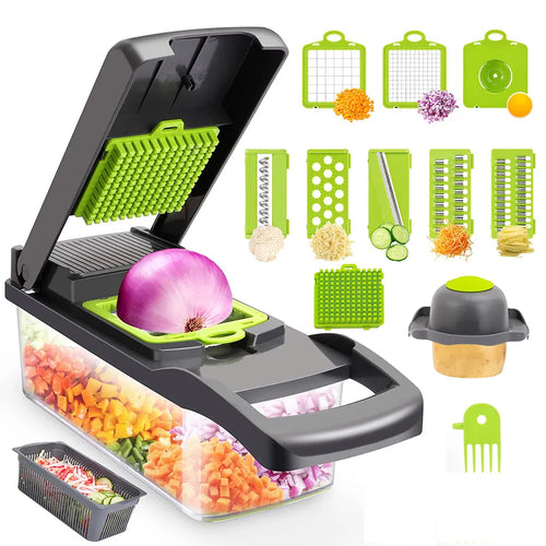 Coupe-Légumes Multifonction 12-en-1 avec Panier – L’Allié Ultime en Cuisin