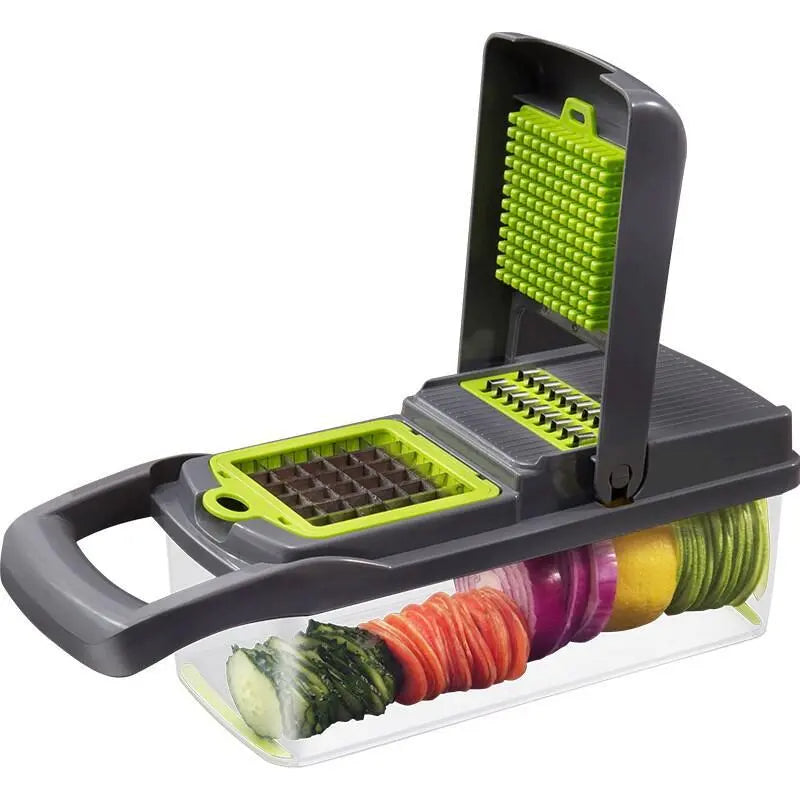 Coupe-Légumes Multifonction 12-en-1 avec Panier – L’Allié Ultime en Cuisin