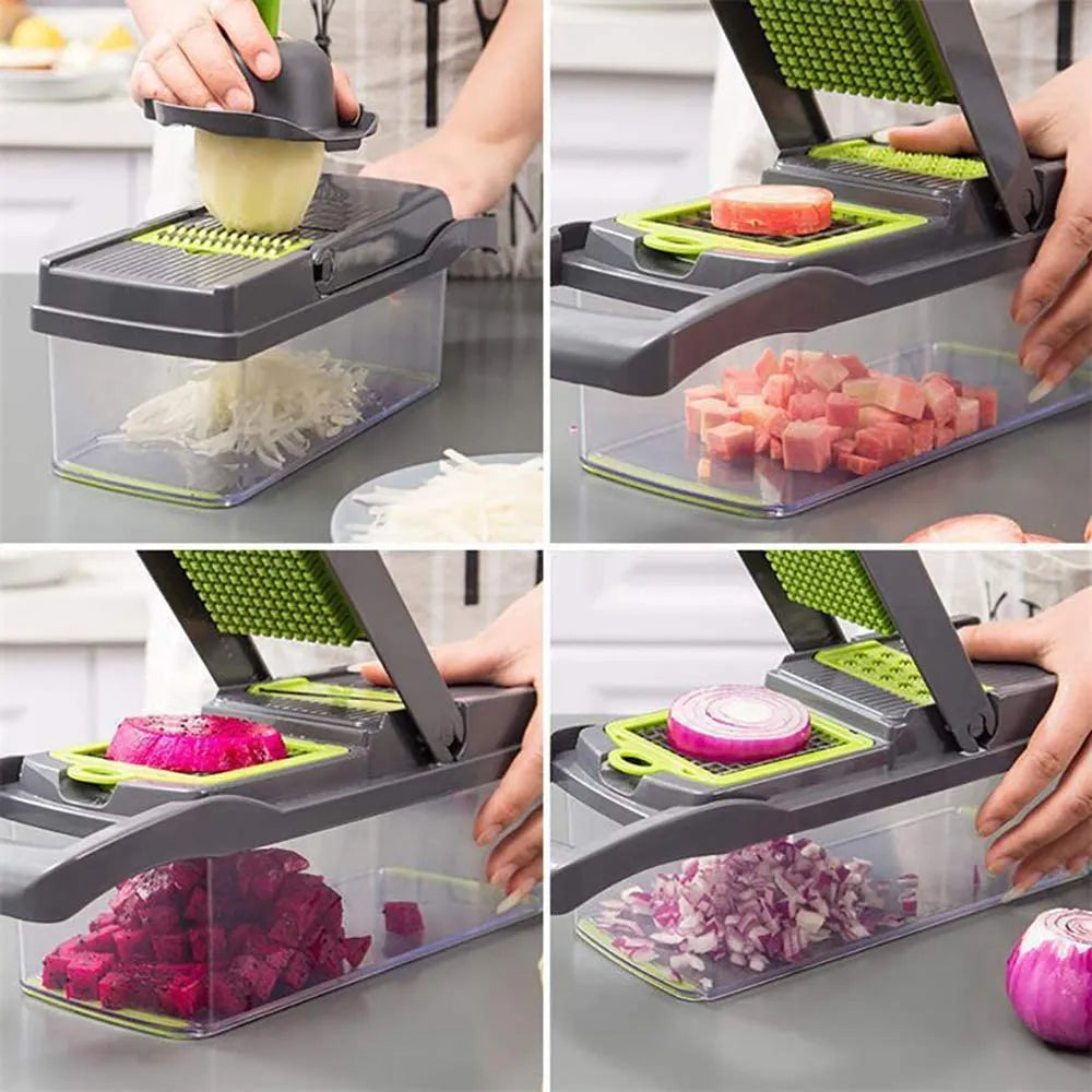 Coupe-Légumes Multifonction 12-en-1 avec Panier – L’Allié Ultime en Cuisin